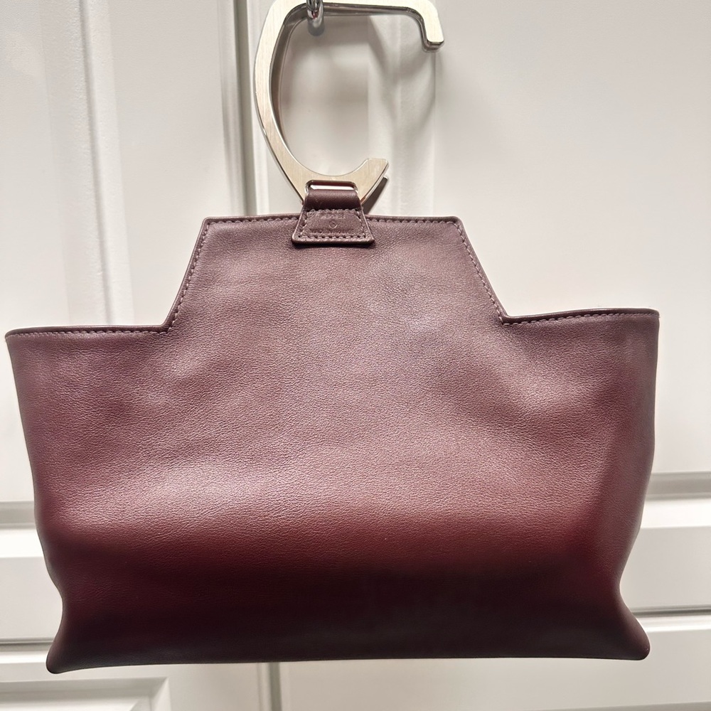 Hermes Stirrup Handles Leather burgundy-brown reversible /silk and cashmere bag.
